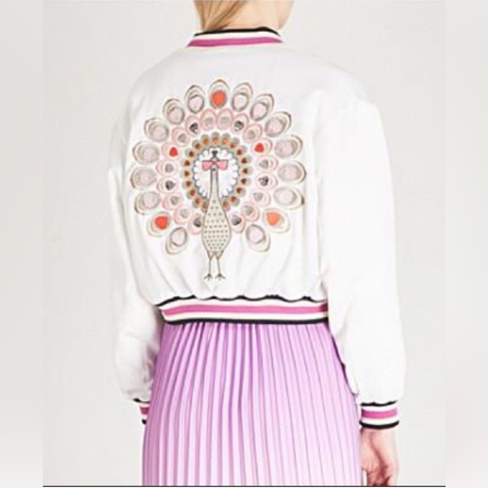 MAJE Peacock Embroidered Bomber Jacket White